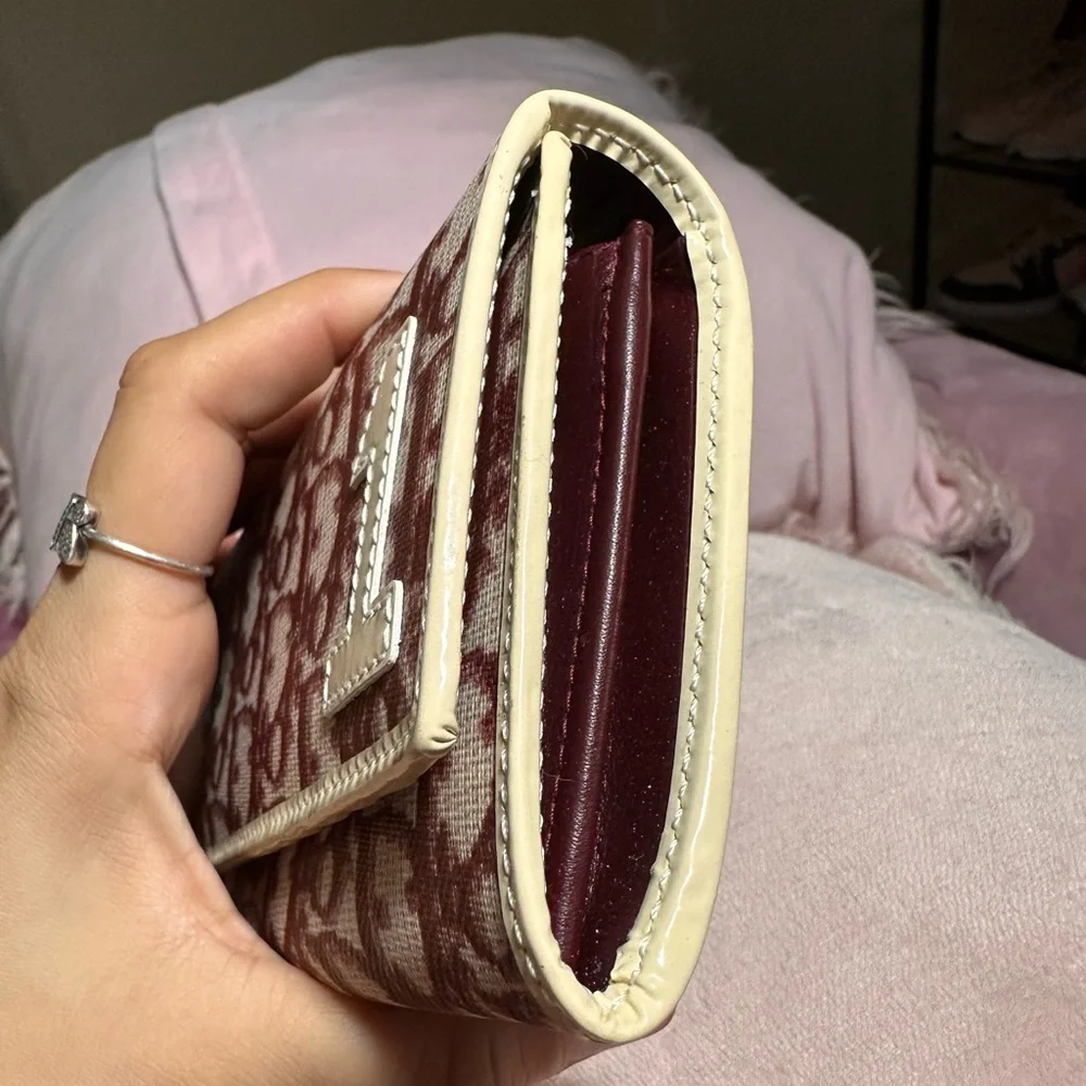 DIOR Trotter Canvas Leather Long Bifold Wallet Rogue Burgundy